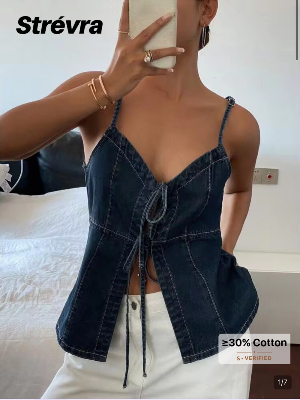 SHEIN Dark Blue Denim Tie-Front Tank Top